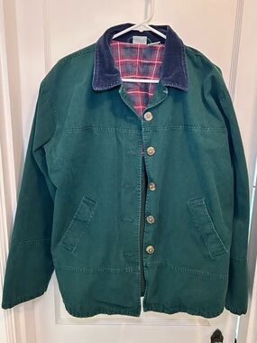 Cherokee 90’s Vintage Green Button Down Chore Coat Plaid Lining Women’s S